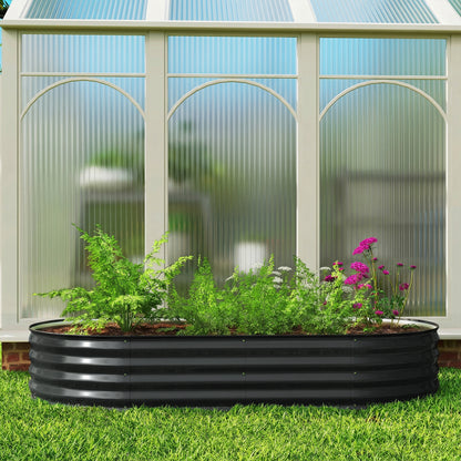 Flexible Galvanised Steel Raised Garden Bed | Safety Rubber Edging | Open Bottom | Configurable Round Oval or Oblong | 180x90x30cm | For Flowers Herbs & Succulents | Dark Grey