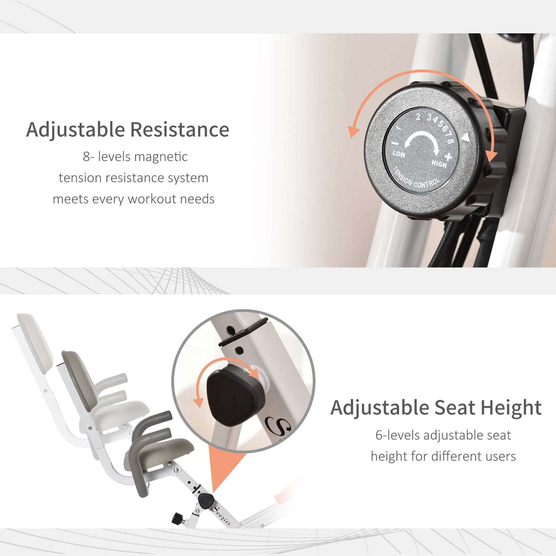 2-in-1 Upright  Exercise Bike Stationary Foldable Magnetic Recumbent Cycling with Arm Resistance Bands Orange