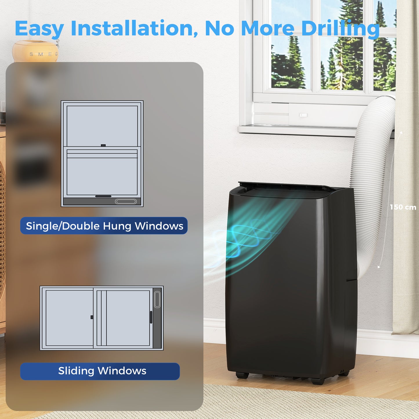 Portable Air Conditioner 14000 BTU, 4-in-1 Air Conditioning Unit, Dehumidifier, Cooling, Fan, Children Lock, 40m²