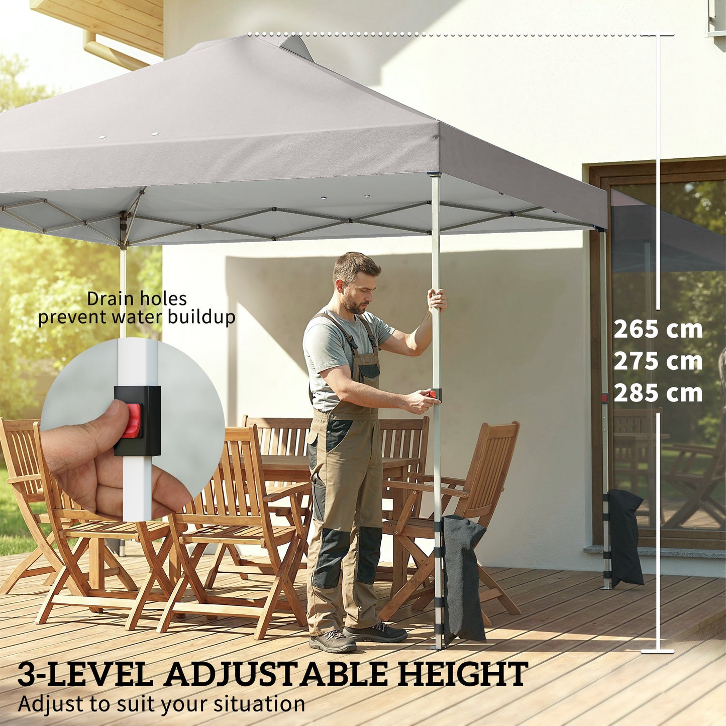 3x3m Pop-Up Canopy Gazebo | UPF50+ Waterproof 210D Oxford Fabric | 3 Detachable Sidewalls | 2 Church Windows | 2 Top Vents & 8 Drainage Holes | 3-Height Steel Frame to 285cm | 4 Guy Ropes & 12 Stakes | Wheeled Carry Bag | Grey