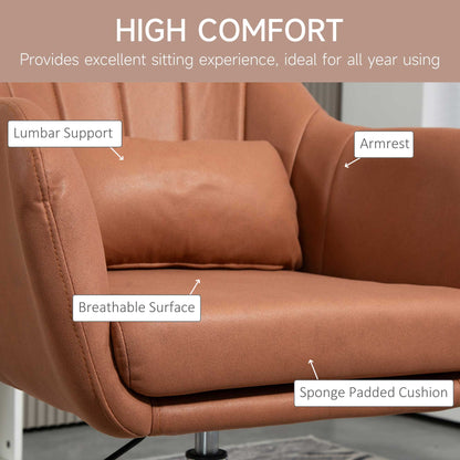 Swivel Accent Chair for Living Room Contemporary Vanity Armchair with Adjustable Height Thick Cushion Lumbar Support Armrest for Bedroom Office Brown
