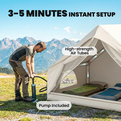 Inflatable Camping Tent | 2-4 Person | 5-Min Setup | Waterproof Oxford | Level 4 Wind | 300x210x190cm | Beige