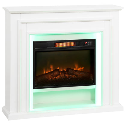 Electric Fireplace with RGB LED Lights, Realistic Flame Effect & 3 Brightness Levels, 1800W Inset Electric Fire and Mantel Reach up to 30 m² Space with Remote & Timer for Living Room, White