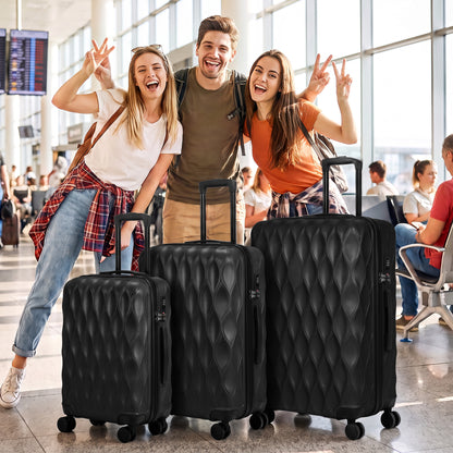 3-Piece Hard Shell Suitcase Set | TSA Lock & 360° Spinner Wheels | 20/24/28 Inch Carry-On & Checked Luggage | Black or Green