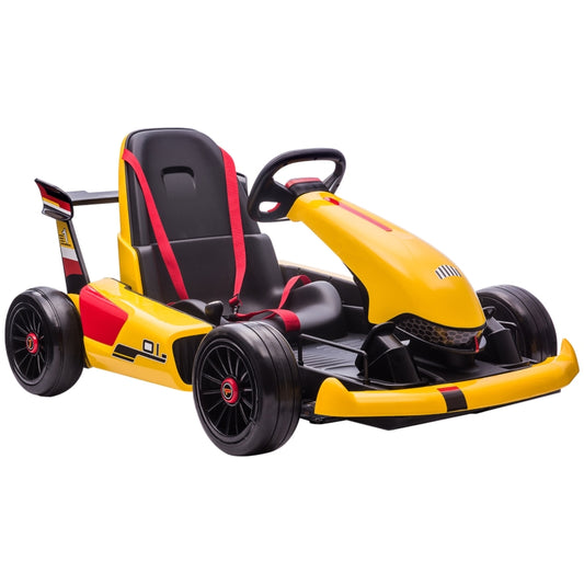 Electric Go Kart with Adjustable Footrest, Reversing Steering Wheel, Kids Ride-On Racing Go Kart with 12V Rechargeable Battery, 2 Speeds, Remote, Light Music Horn, Toy for Boys Girls