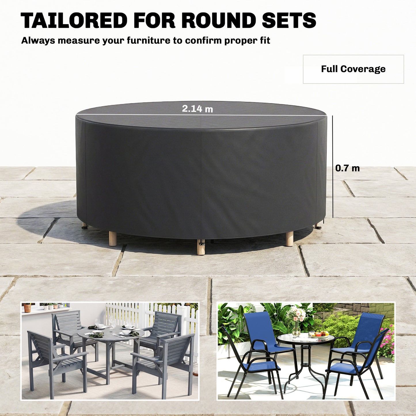 Round Garden Furniture Cover | 420D Oxford | UV30+ | Ø214x70cm | 4 Buckles & Drawstrings | Black