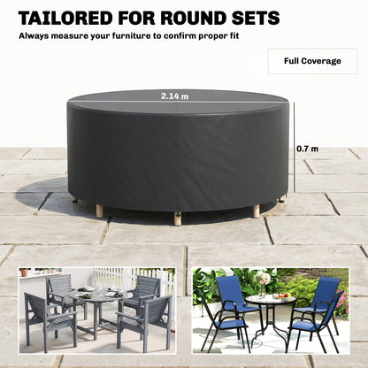 Round Garden Furniture Cover | 420D Oxford | UV30+ | Ø214x70cm | 4 Buckles & Drawstrings | Black