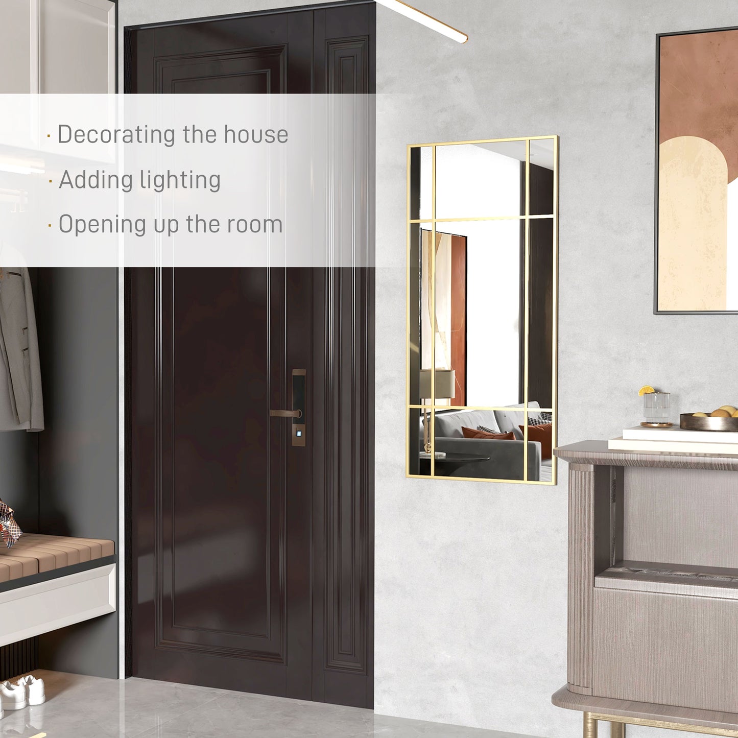 Rectangle Wall Mirror, 110 x 50cm Window Style Vanity Mirror with Metal Frame, Decorative Hanging Mirror for Living Room, Bedroom, Entryway, Gold Tone