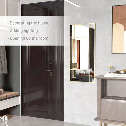 Rectangle Wall Mirror, 110 x 50cm Window Style Vanity Mirror with Metal Frame, Decorative Hanging Mirror for Living Room, Bedroom, Entryway, Gold Tone