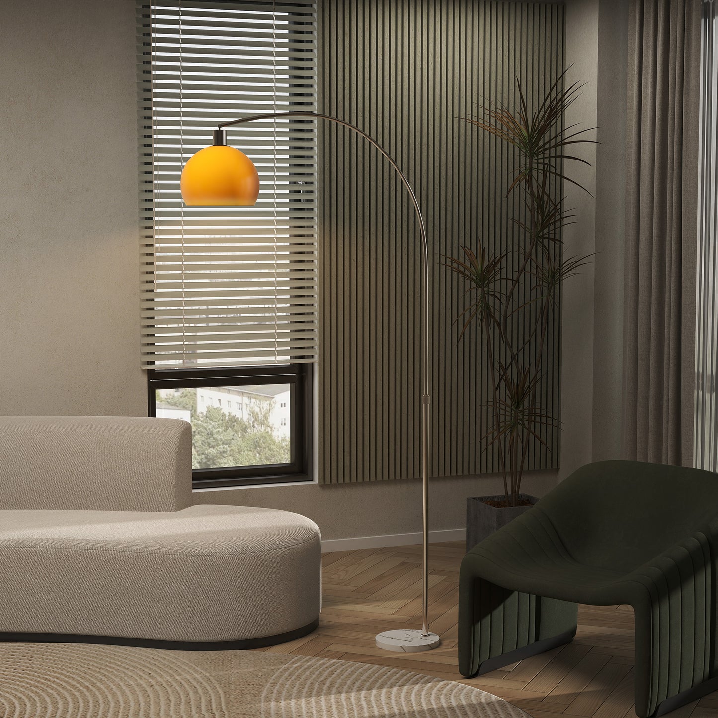 Floor Lamp for Living Room, Modern Standing Lamp with Shade & Foot Switch for Bedroom, Office, Orange