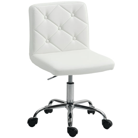 PU Leather Armless Office Chair, Modern Vanity Computer Swivel Chair with Rolling Wheels and Adjustable Height