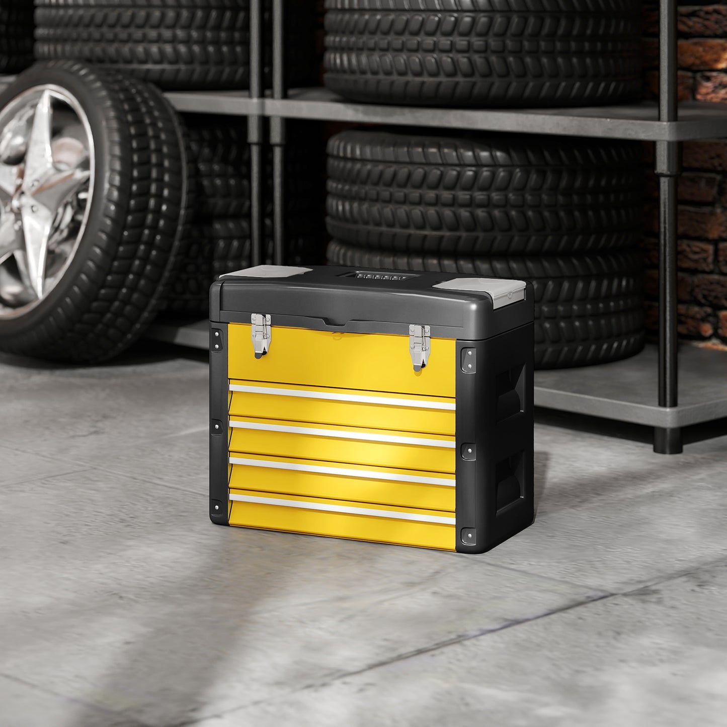 4 Drawers Large Toolbox - Yellow / Orange