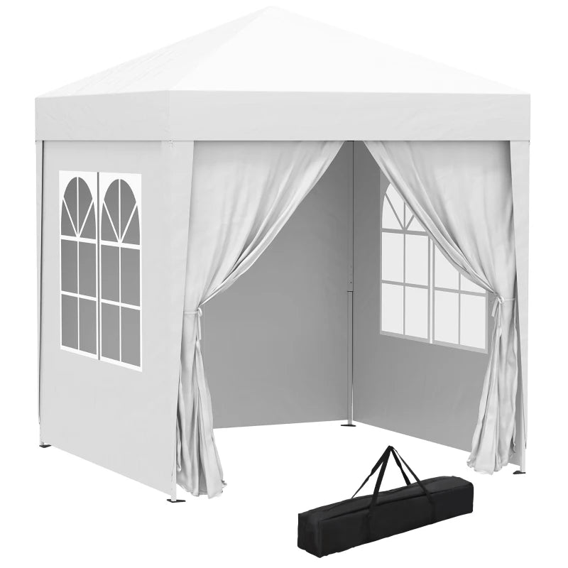 2x2m Pop-Up Gazebo | Oxford Canopy | Powder-Coated Steel Frame | 4 Removable Side Walls | 2 Zipped Walls & 2 Pane Walls | Velcro Attachment | UV & Water-Resistant | Carrying Bag | 2x2x2.45m | White