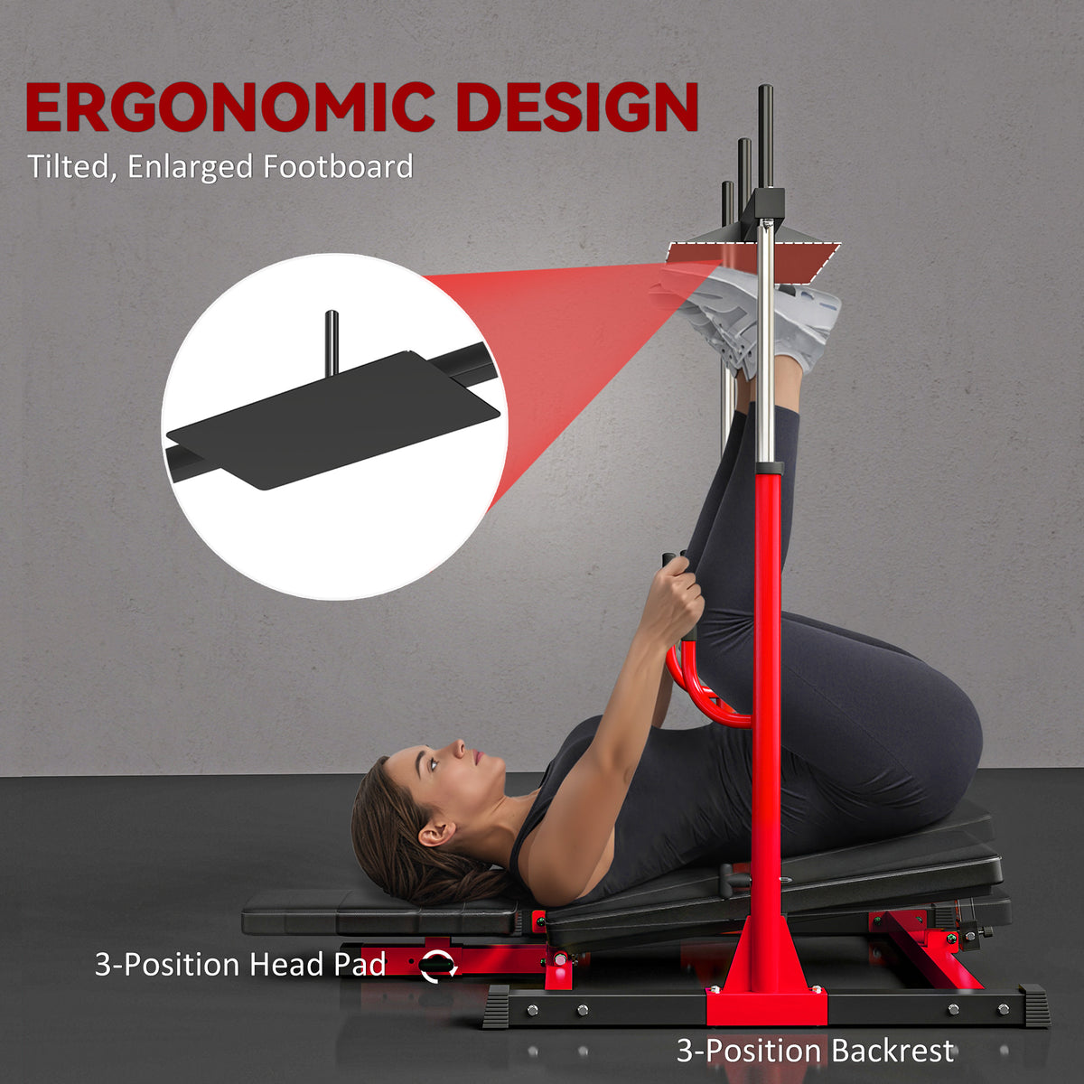 SPORTNOW Vertical Leg Press Machine | Red & Black Steel Home Gym Trainer | 1-Inch Weight Plate Posts | Adjustable Backrest & Head Pad | 130kg Plate Load
