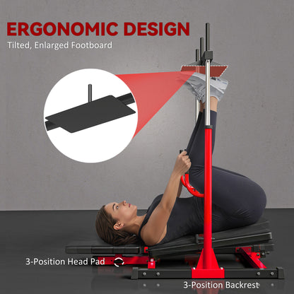 SPORTNOW Vertical Leg Press Machine | Red & Black Steel Home Gym Trainer | 1-Inch Weight Plate Posts | Adjustable Backrest & Head Pad | 130kg Plate Load