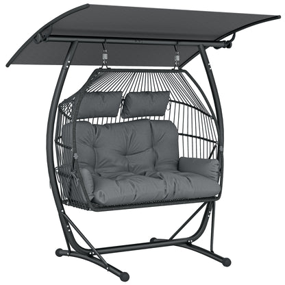 Double Hanging Egg Chair with Canopy | 2-Seater | 10cm Cushion & 2 Headrests | 240kg | Dark Grey