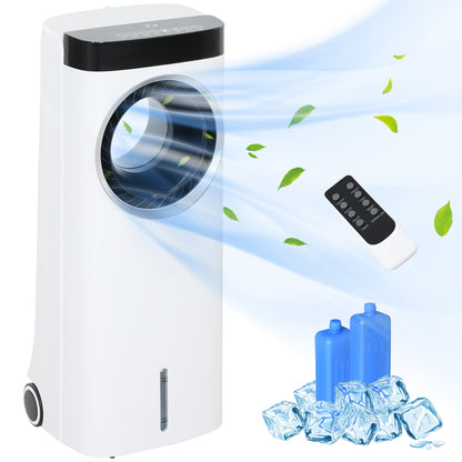 Evaporative Air Cooler, 6.5L 4-in-1 Bladeless Portable Cooler, Fan, Humidifier, Air Clean W/ Oscillation, 3 Speeds, 24H Timer, 2 Ice Packs