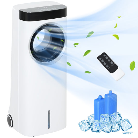 Evaporative Air Cooler, 6.5L 4-in-1 Bladeless Portable Cooler, Fan, Humidifier, Air Clean W/ Oscillation, 3 Speeds, 24H Timer, 2 Ice Packs