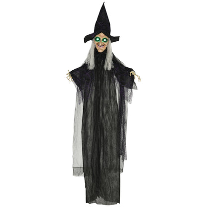 6ft Outdoor Halloween Decoration Witch, Standing Witch Prop Life Size with Sound and Motion Activated, Light Up Eyes, Talking Sound, Posable Arms