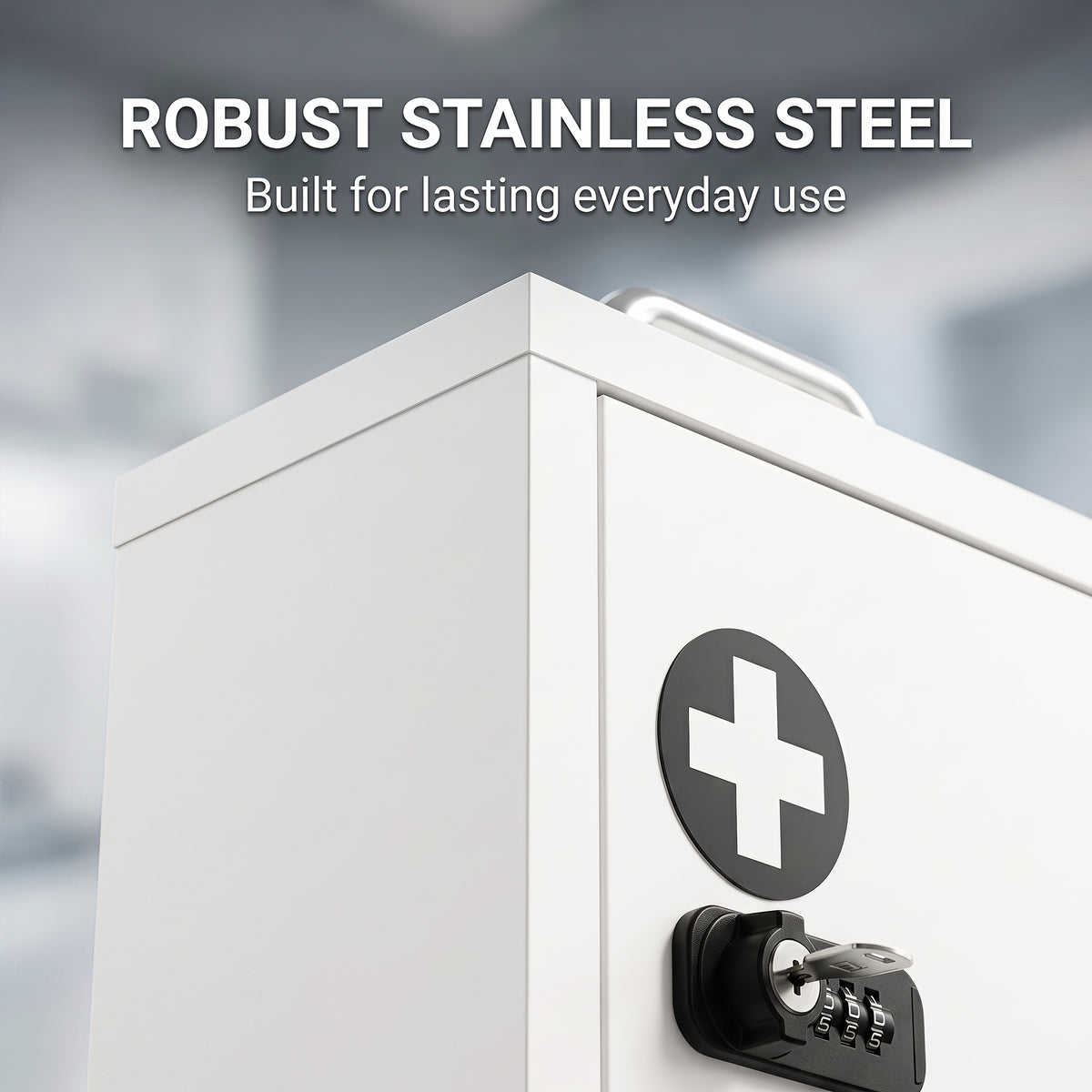 Medicine Cabinet | White Wall-Mounted 2-Tier Stainless Steel First Aid Storage with Dual Locks