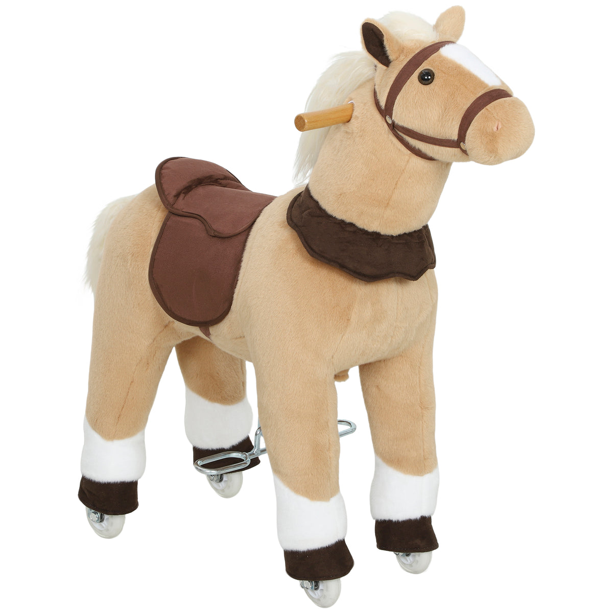 Plush Rocking Horse Ride On Pony | Rolling Wheels | Soft Saddle | No Batteries | Ages 3–5 | 25kg | Brown