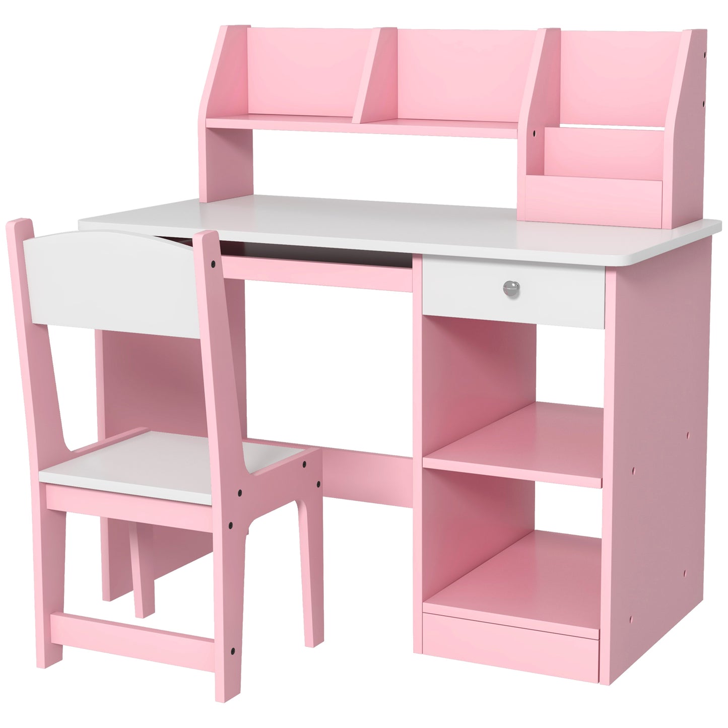 ZONEKIZ Two-Piece Kids Desk and Chair Set with Storage, for Ages 5-8 Years - Pink / Grey