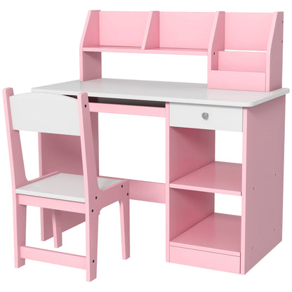 ZONEKIZ Two-Piece Kids Desk and Chair Set with Storage, for Ages 5-8 Years - Pink / Grey