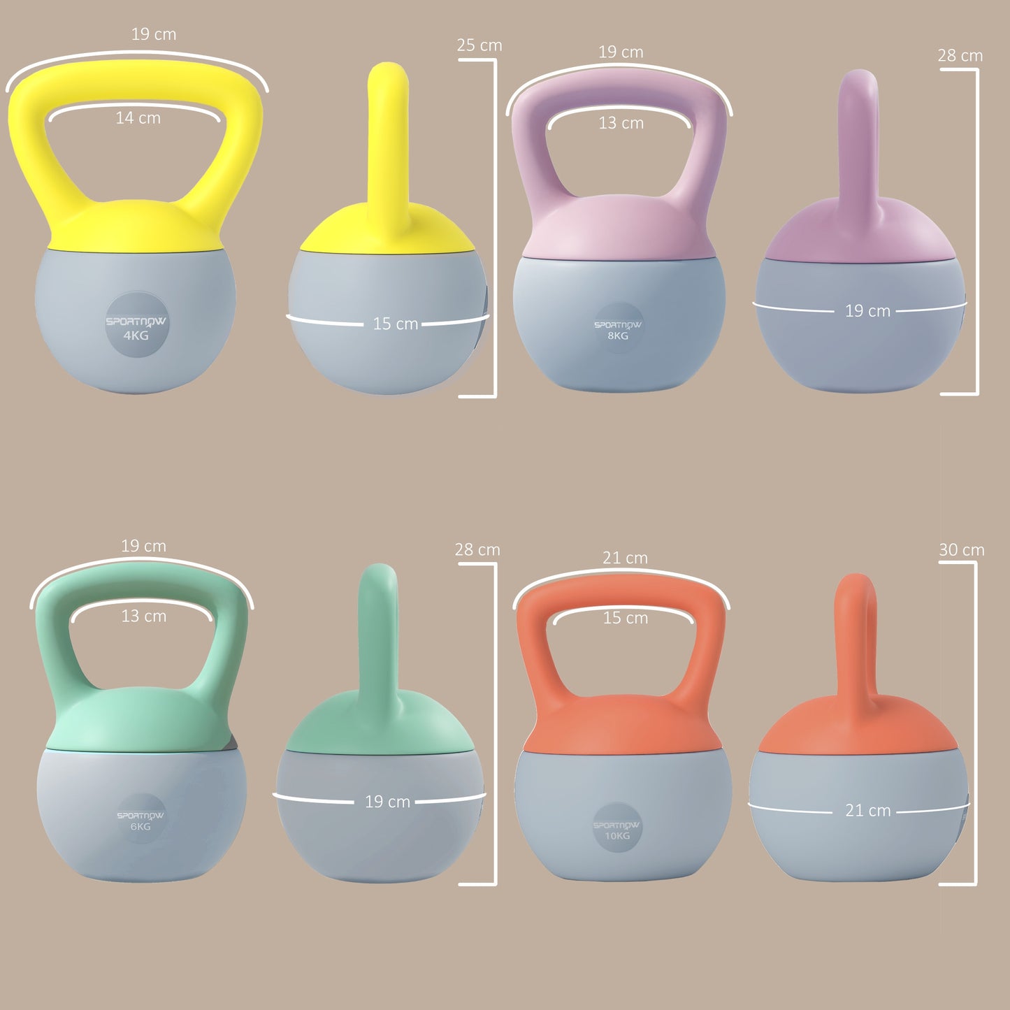 Soft Kettlebell Set of 4 | 4kg 6kg 8kg 10kg | Non-Slip Handle | Flat Base | Home Gym | Strength Training