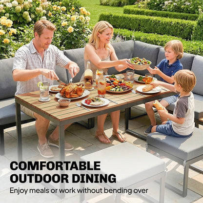 6-Piece Modular Garden Sofa Set | Dining Table | 8cm Cushions | Seats 6-8 | Grey
