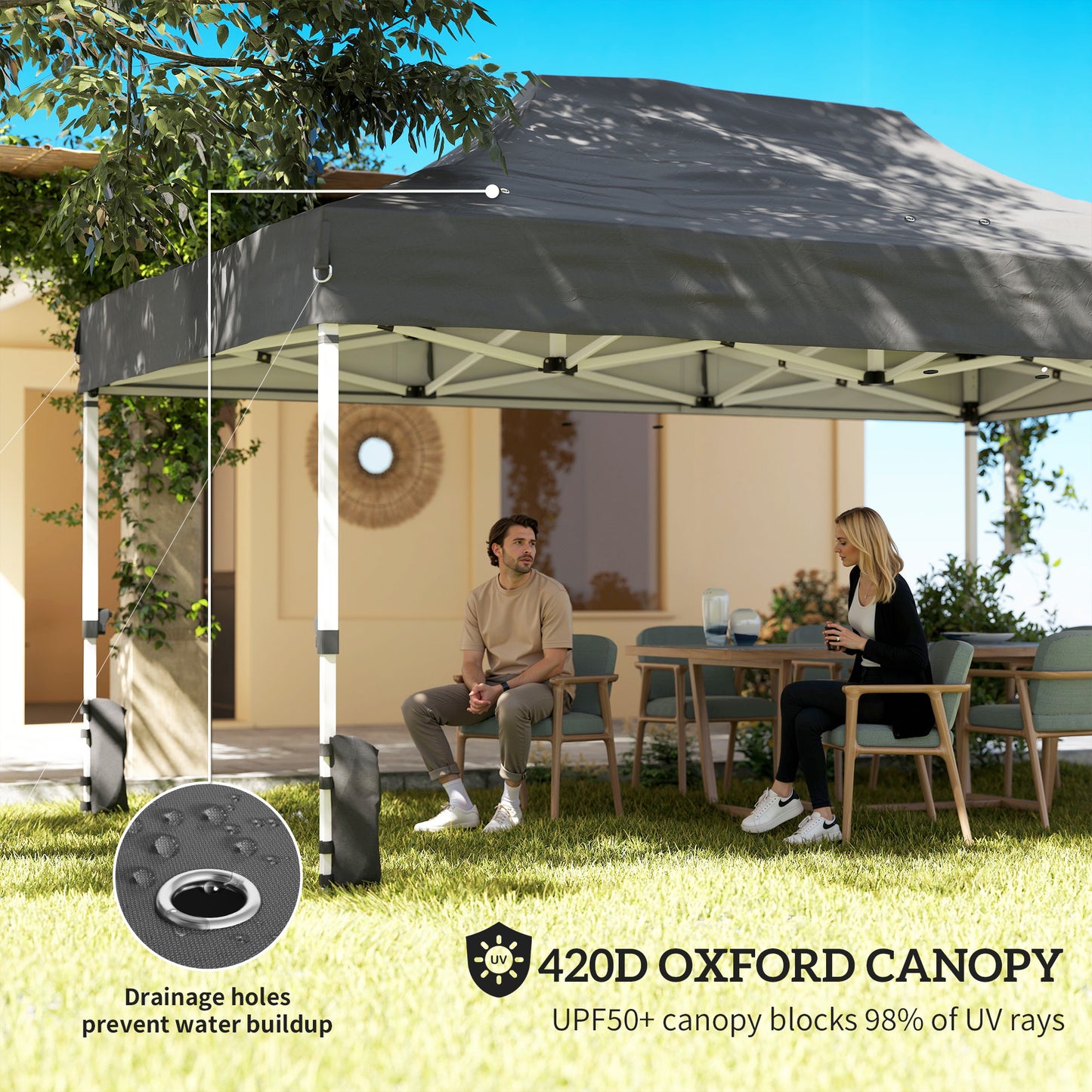 3x4.5m Pop Up Gazebo | UPF50+ 420D Oxford Roof | 4 Removable Mesh Sides | 3 Height Settings | Full Stability Kit | Wheeled Carry Bag | Dark Grey