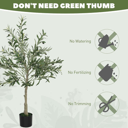 4ft/ 120cm Decorative Artificial Plant, Silk Olive Tree with 450 Leaves and 20 Olive Fruits in Pot, Fake Plant for Home, Office, Living Room, Indoor Decor