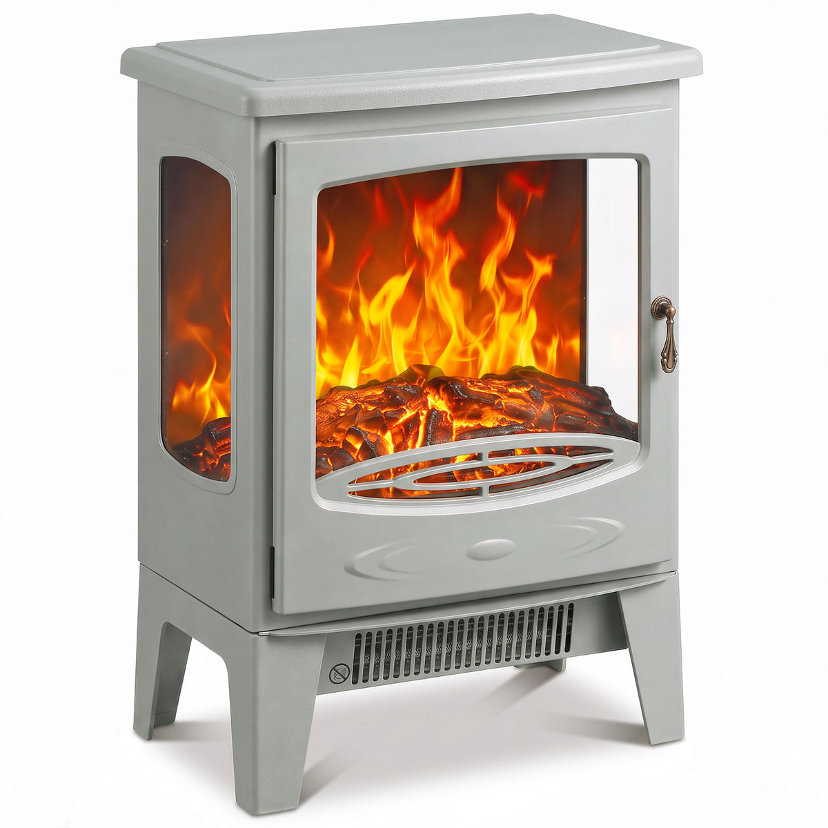 Freestanding Electric Stove | 900W/1800W Heater | 3-Sided Glass & Adjustable Flame Effect | 39 × 26 × 54.8cm | White or Grey