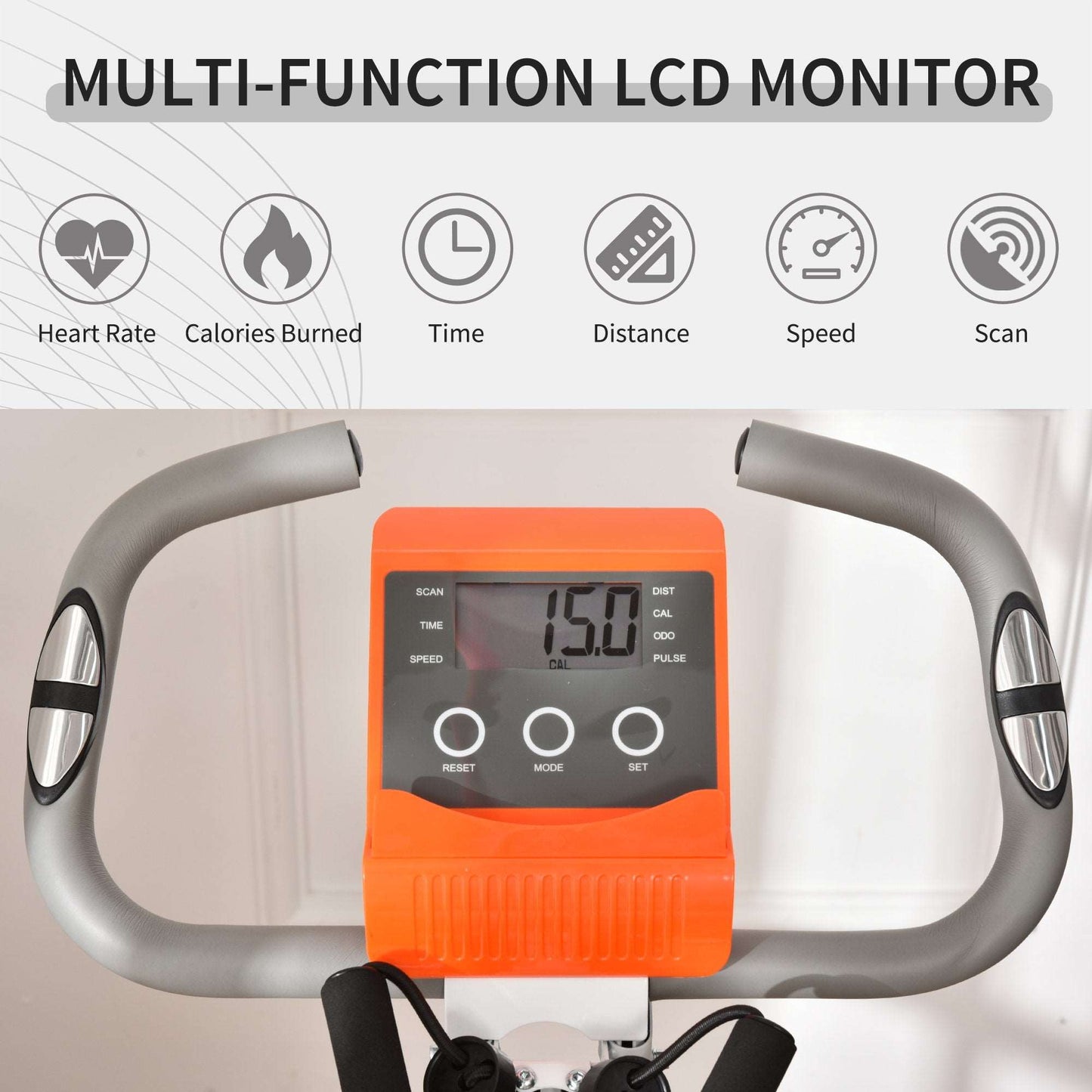 2-in-1 Upright  Exercise Bike Stationary Foldable Magnetic Recumbent Cycling with Arm Resistance Bands Orange