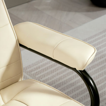 Swivel Recliner Chair and Footstool, Faux Leather Massage Recliner Armchair with Remote Control and Round Wrapped Base, Cream White