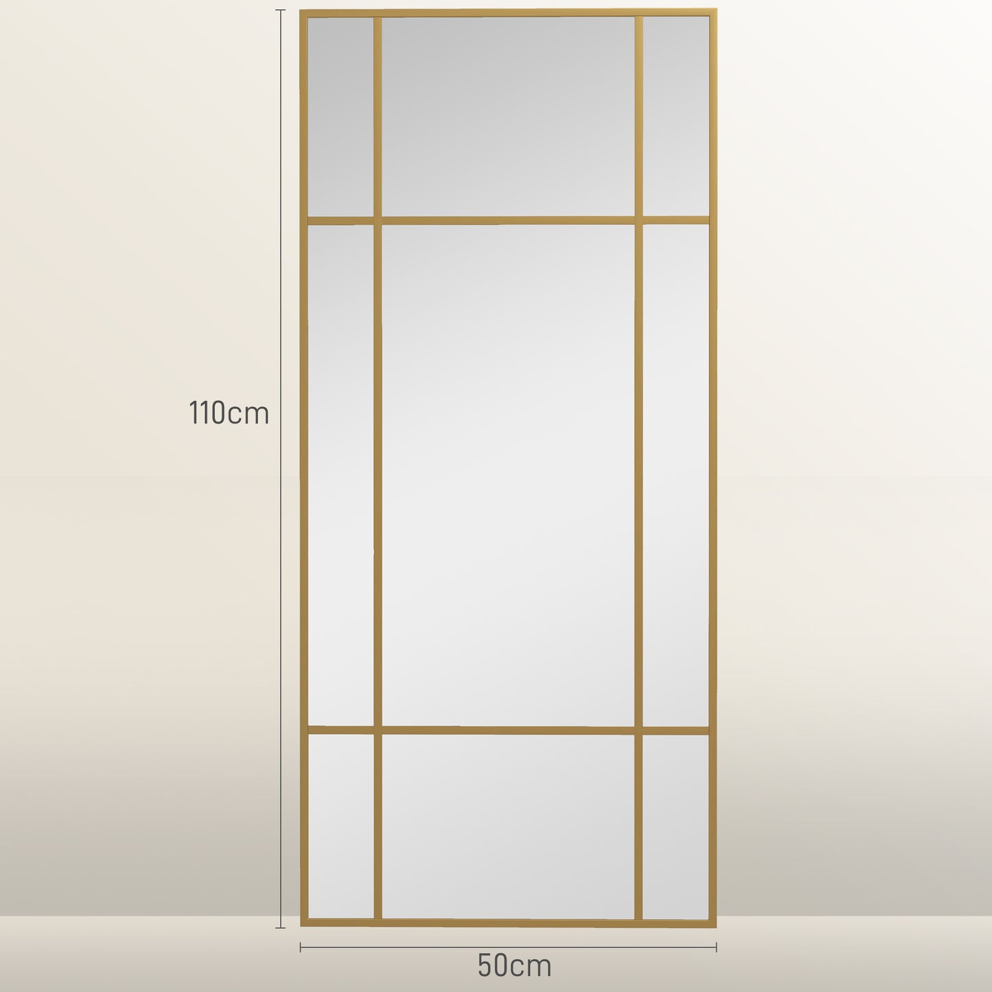 Rectangle Wall Mirror, 110 x 50cm Window Style Vanity Mirror with Metal Frame, Decorative Hanging Mirror for Living Room, Bedroom, Entryway, Gold Tone