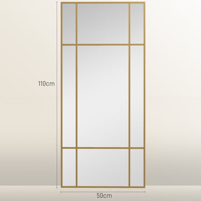 Rectangle Wall Mirror, 110 x 50cm Window Style Vanity Mirror with Metal Frame, Decorative Hanging Mirror for Living Room, Bedroom, Entryway, Gold Tone