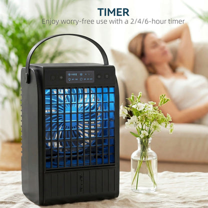 Portable Air Conditioner, 4-in-1 Mini Air Cooler with 4 Wind Speed, 2 Cool Mist, RGB 7 LED Light, Black / White
