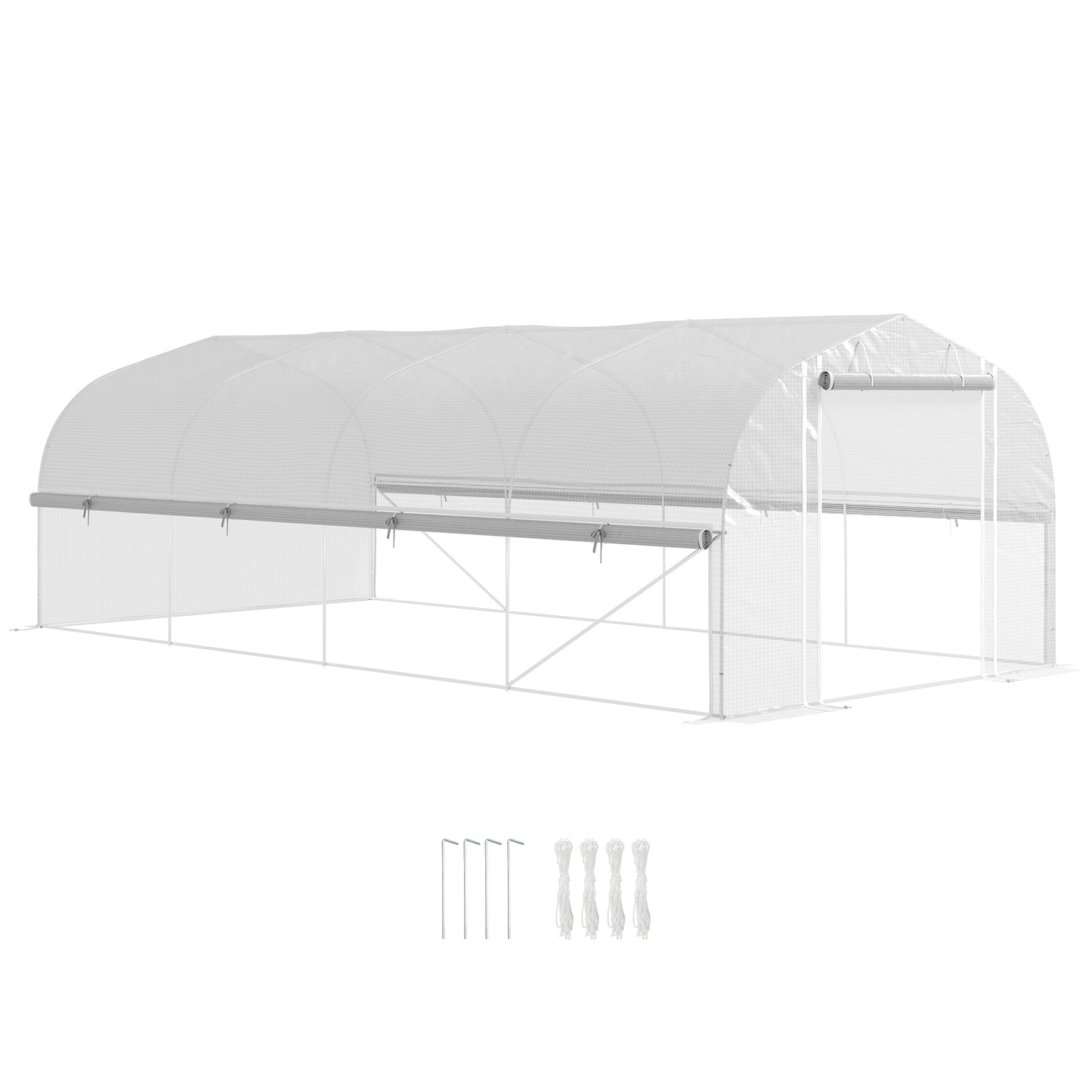 6 x 3 x 2m Walk-in Polytunnel Greenhouse, Zipped Roll Up Sidewalls, Mesh Door, 8 Mesh Windows, Tunnel Warm House Tent, Complimentary Plant Labels and Gloves, White