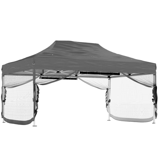 3x4.5m Pop Up Gazebo | UPF50+ 420D Oxford Roof | 4 Removable Mesh Sides | 3 Height Settings | Full Stability Kit | Wheeled Carry Bag | Dark Grey