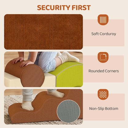 5-Piece Foam Climbing Blocks | Soft Play Set | Non-Slip Base | Washable Covers | 45kg | Ages 3–6 | Brown