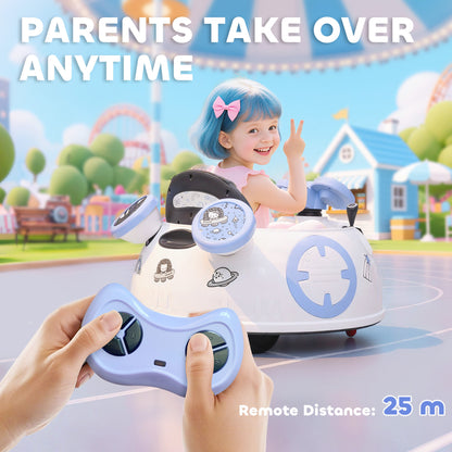 AIYAPLAY Hello Kitty Kids Ride on Bumper Car with Remote Control, Two Joysticks, Music, Lights, Safety Belt, White