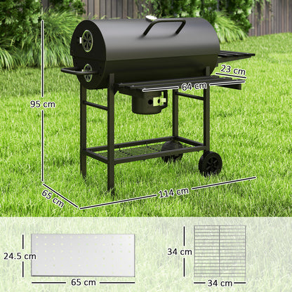 Charcoal BBQ Grill with Foldable Front Side Shelf, Portable Barbecue Smoker with Warming Rack, Bottom Shelf, Lid, Temperature Gauge