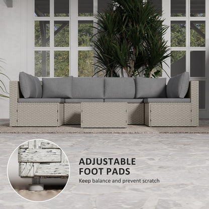 7 Pieces Rattan Garden Furniture Set, 6 Seater Garden Corner Sofa with Wide Seat, Glass Top Table, Sectional Outdoor Furniture Conservatory Set