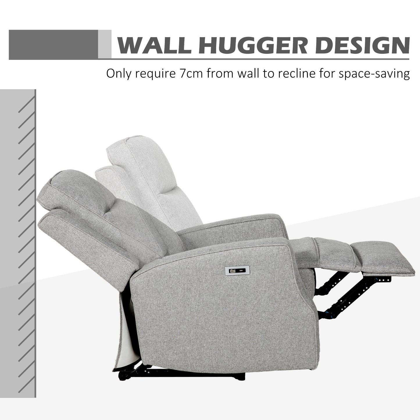 Electric Recliner Armchair, Recliner Chair with Adjustable Leg Rest, USB Port, Grey