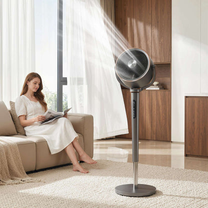BLDC Pedestal Air Circulator Fan | 20dB Sleep Mode | 717 CFM | 12 Speeds | 3D Oscillation 70°+90° | Night Light & Aromatherapy | Washable Grill | 5m Remote | 12H Timer | 50W | 116.5cm | Grey