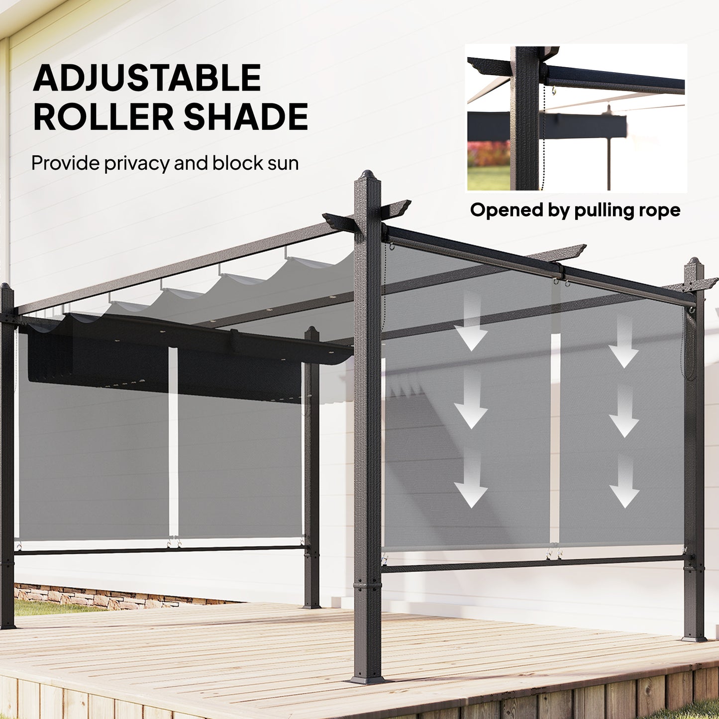 4x3m Garden Pergola | Retractable Roof Canopy | Roll-Up Sides | UV50+ | Rust-Resistant Aluminium | Smooth Sliding Rails | Windproof Level 6 | Snow Rated | Ground Stakes | Dark Grey