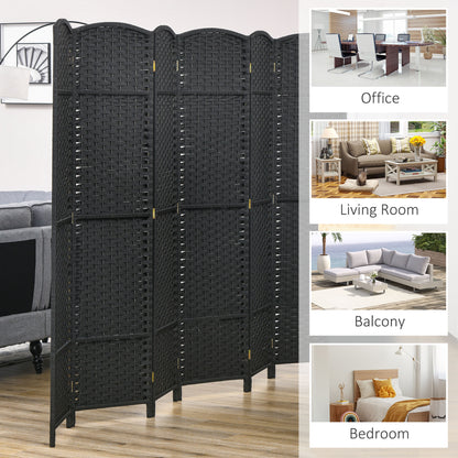 6 Panel Folding Room Divider, Freestanding Privacy Screen for Living Room, Bedroom and Office, 240 x 170cm, Black