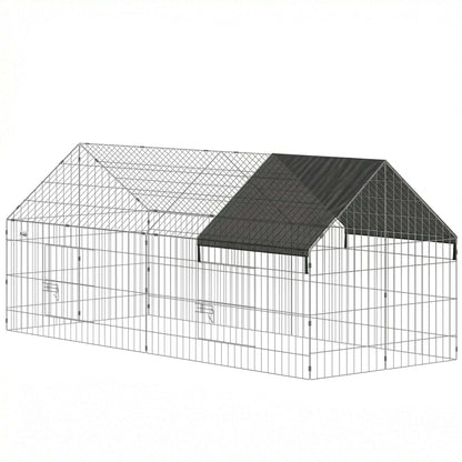Outdoor Animal Run | 180x75x75cm | Oxford Canopy | Dual Latch Doors | Ground Stakes | Powder Coated Steel | Rabbits Chickens Guinea Pigs | Black