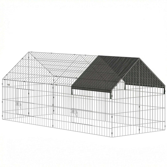 Outdoor Animal Run | 180x75x75cm | Oxford Canopy | Dual Latch Doors | Ground Stakes | Powder Coated Steel | Rabbits Chickens Guinea Pigs | Black