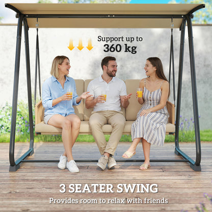 3 Seater Garden Swing Chair | UPF30+ Adjustable Canopy | Texteline Seat | Rattan Armrests | Thick Cushions | Washable Covers | Powder-Coated Frame | 360kg | Sand Brown